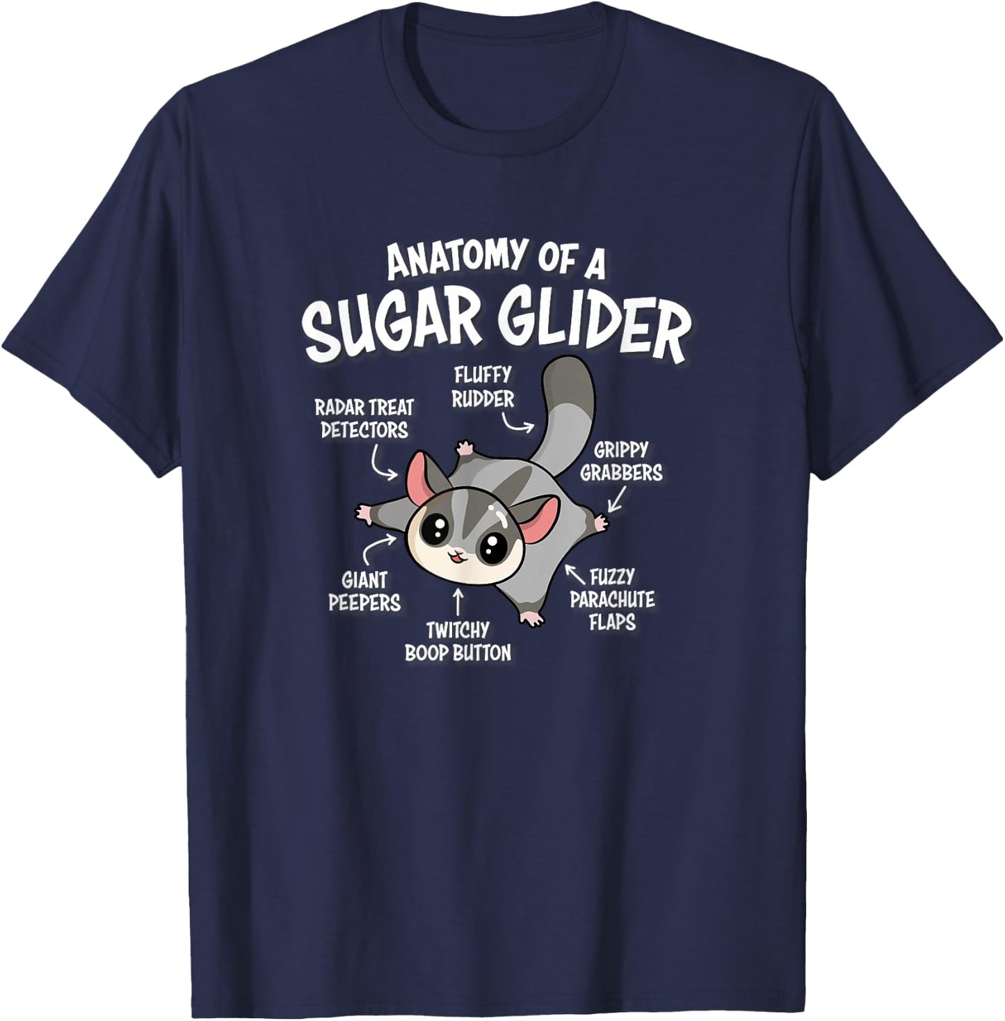 Kids Cute Anatomy Of A Sugar Glider Lover T-Shirt - T-Shirt | Navy