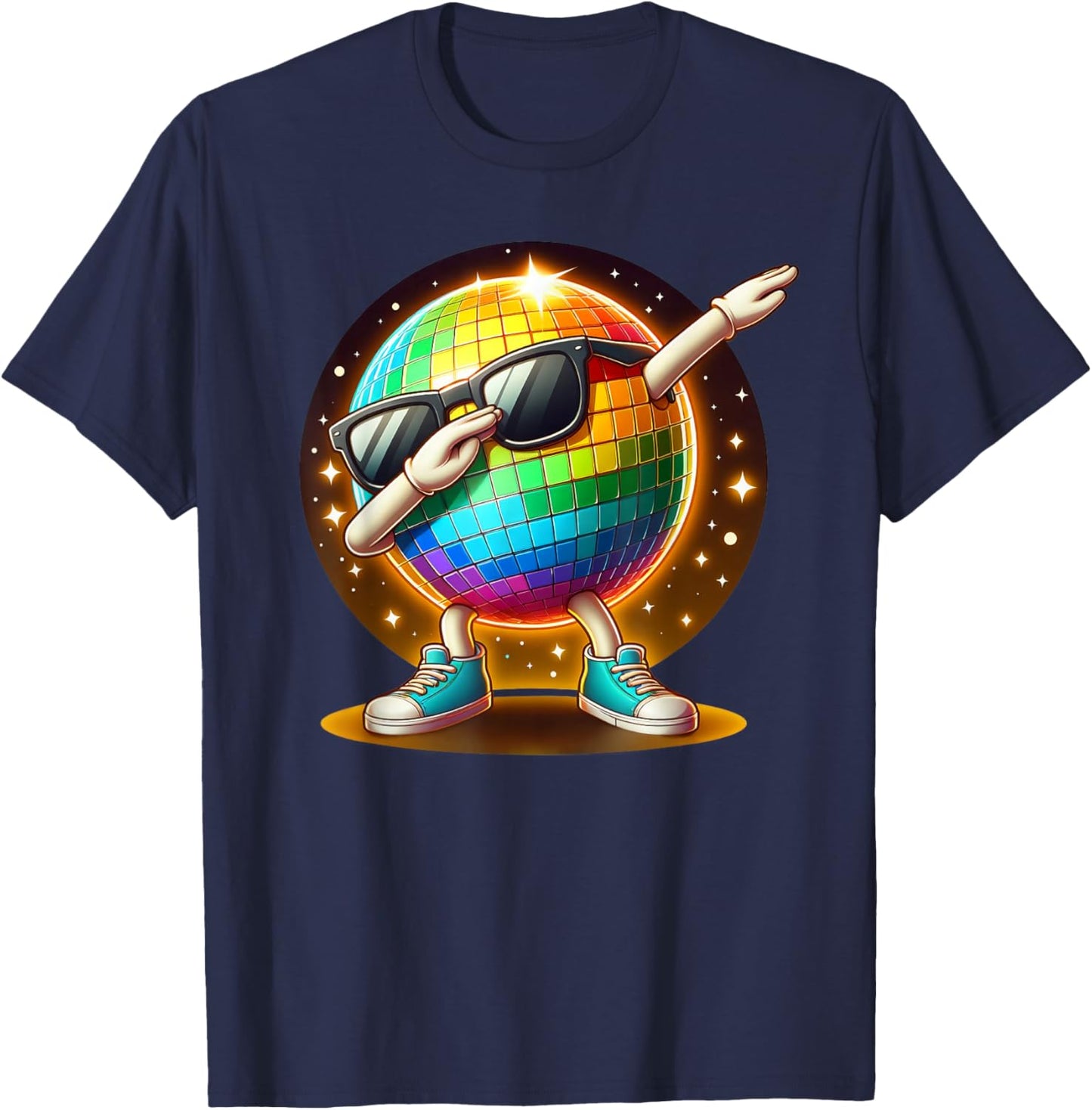 70s Disco Ball Dabbing Sunglasses Nightclub Dance LED Party , Black, S T-Shirt - T-Shirt | Navy