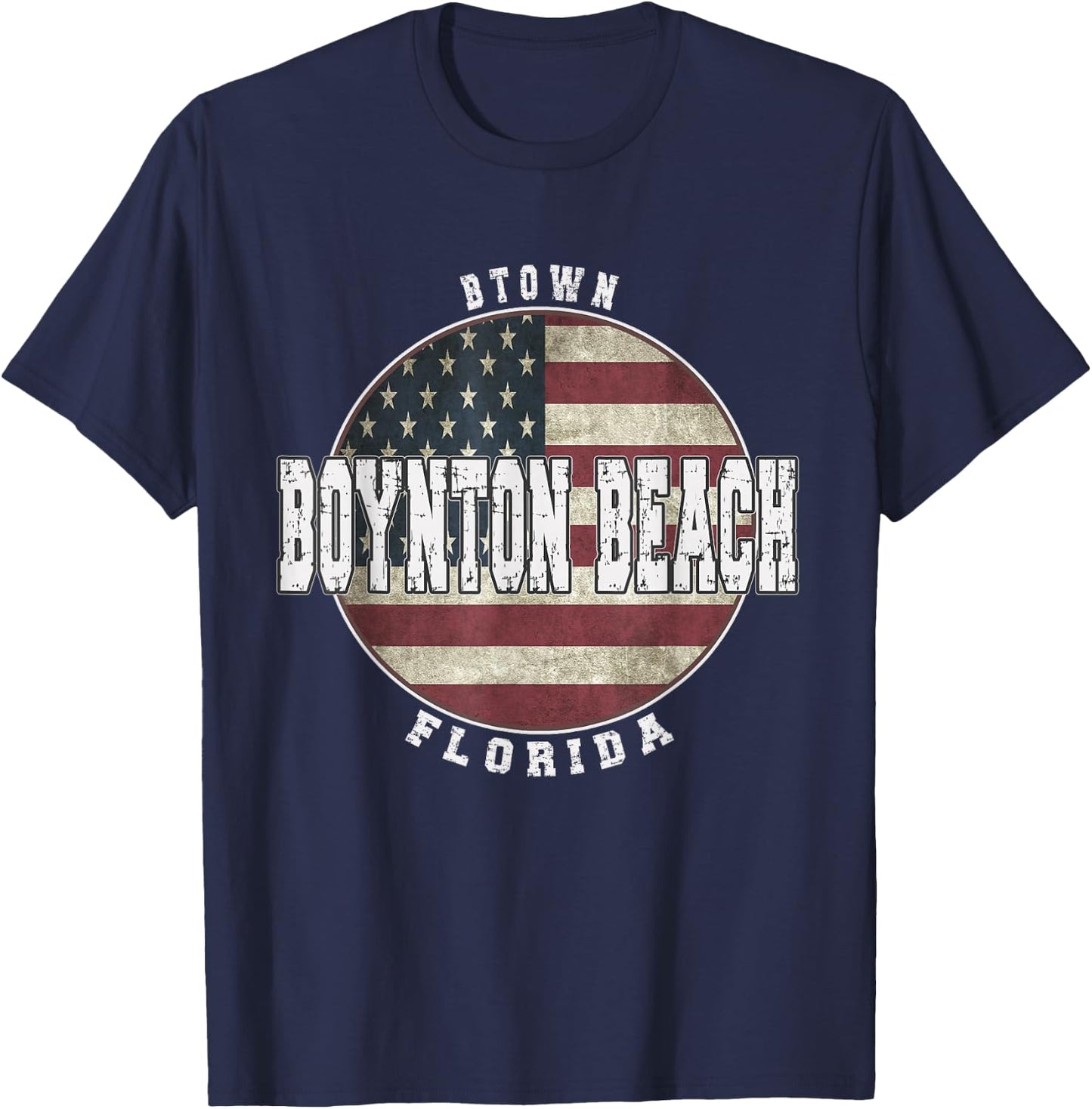 Boynton Beach Florida, Vintage American Flag T-Shirt - T-Shirt | Navy