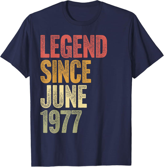 49 Year Old Legend Since June 1977 Retro 49th Birthday T-Shirt - T-Shirt | Navy
