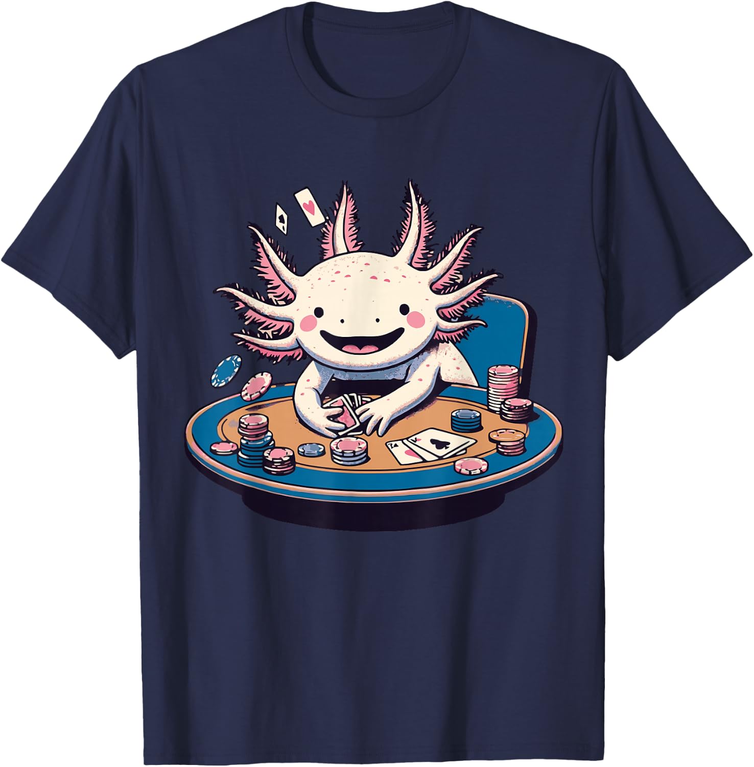 Axolotl Poker Anime Kawaii Axolotl Animal Card Games Lover T-Shirt - T-Shirt | Navy