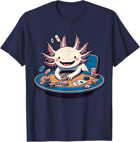 Axolotl Poker Anime Kawaii Axolotl Animal Card Games Lover T-Shirt - T-Shirt | Navy
