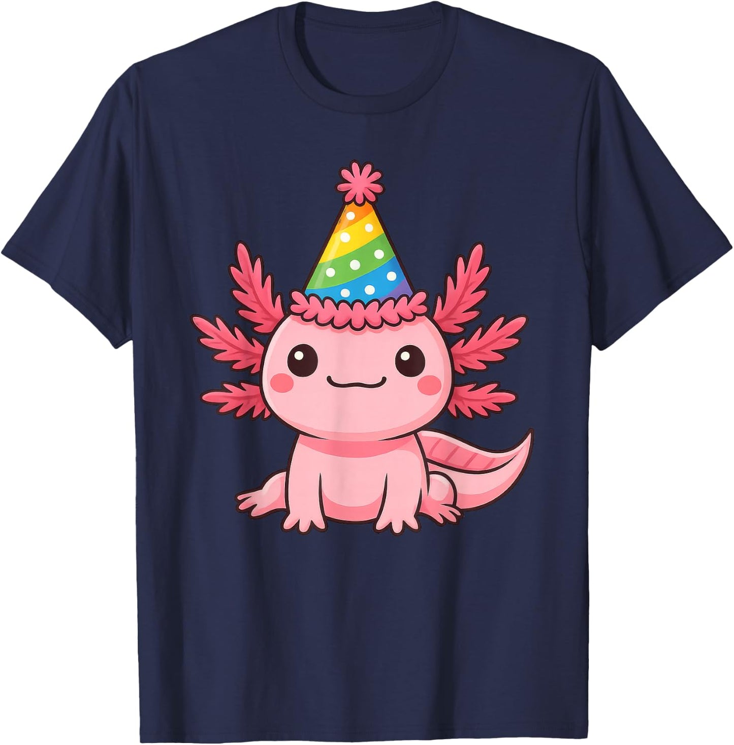 Anime Kawaii Axolotl Birthday Party Hat T-Shirt - T-Shirt | Navy