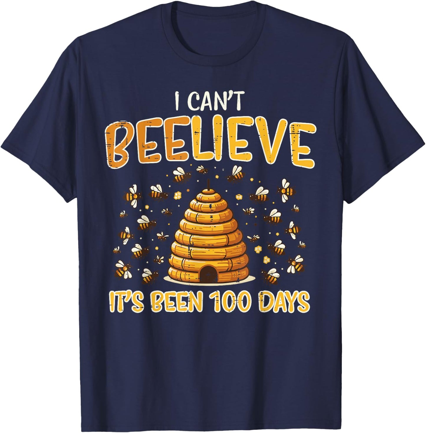 100th Day School Bee Cant Beelieve 100 Days Men Women Kids T-Shirt - T-Shirt | Navy