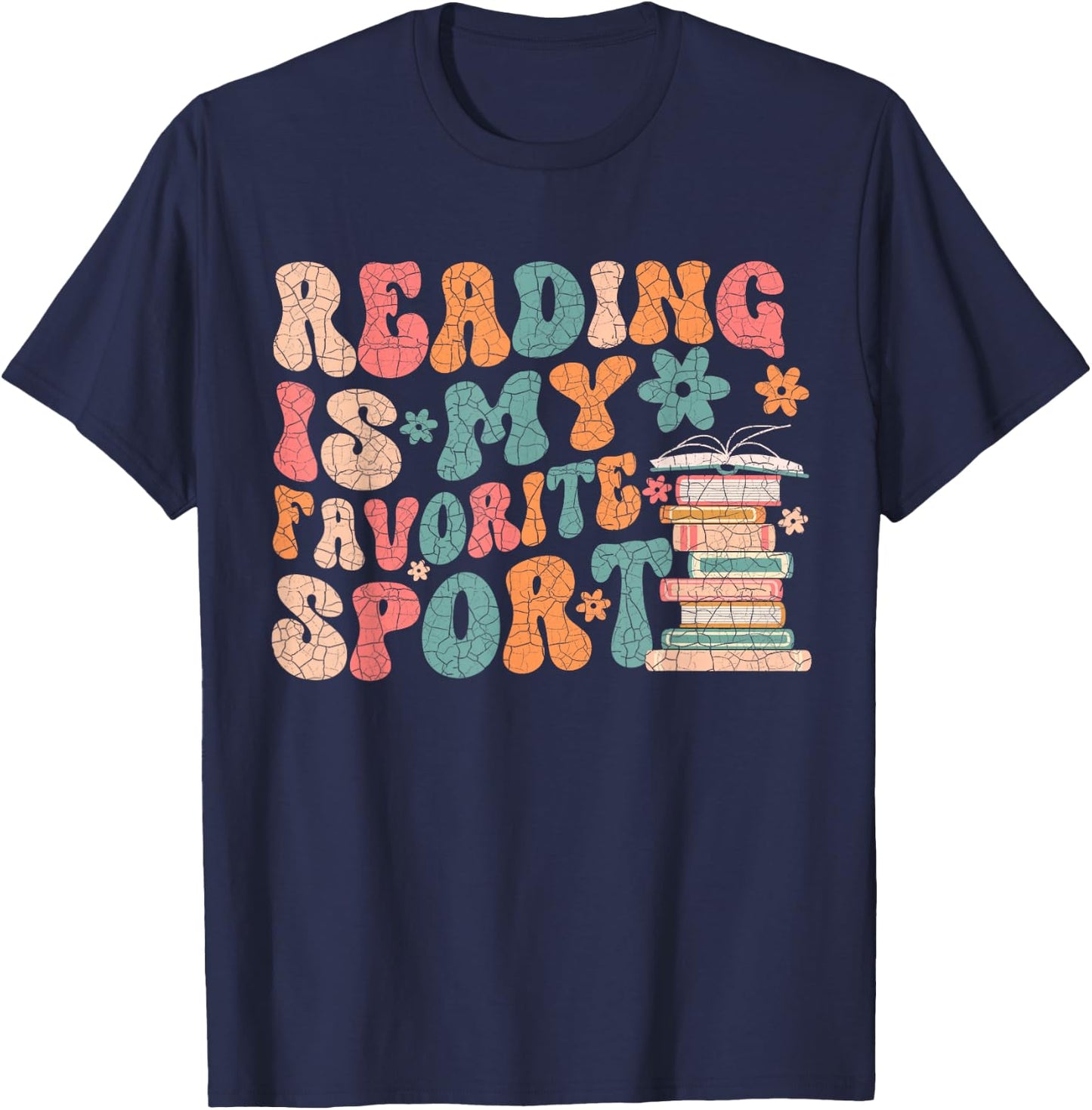 Funny Reading Is My Favorite Sport Retro Groovy Book Lovers T-Shirt - T-Shirt | Navy