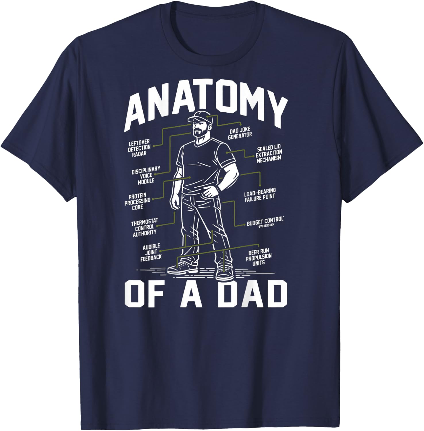 Anatomy of a Dad Funny Fatherhood Diagram Pun (on Back) T-Shirt - T-Shirt | Navy