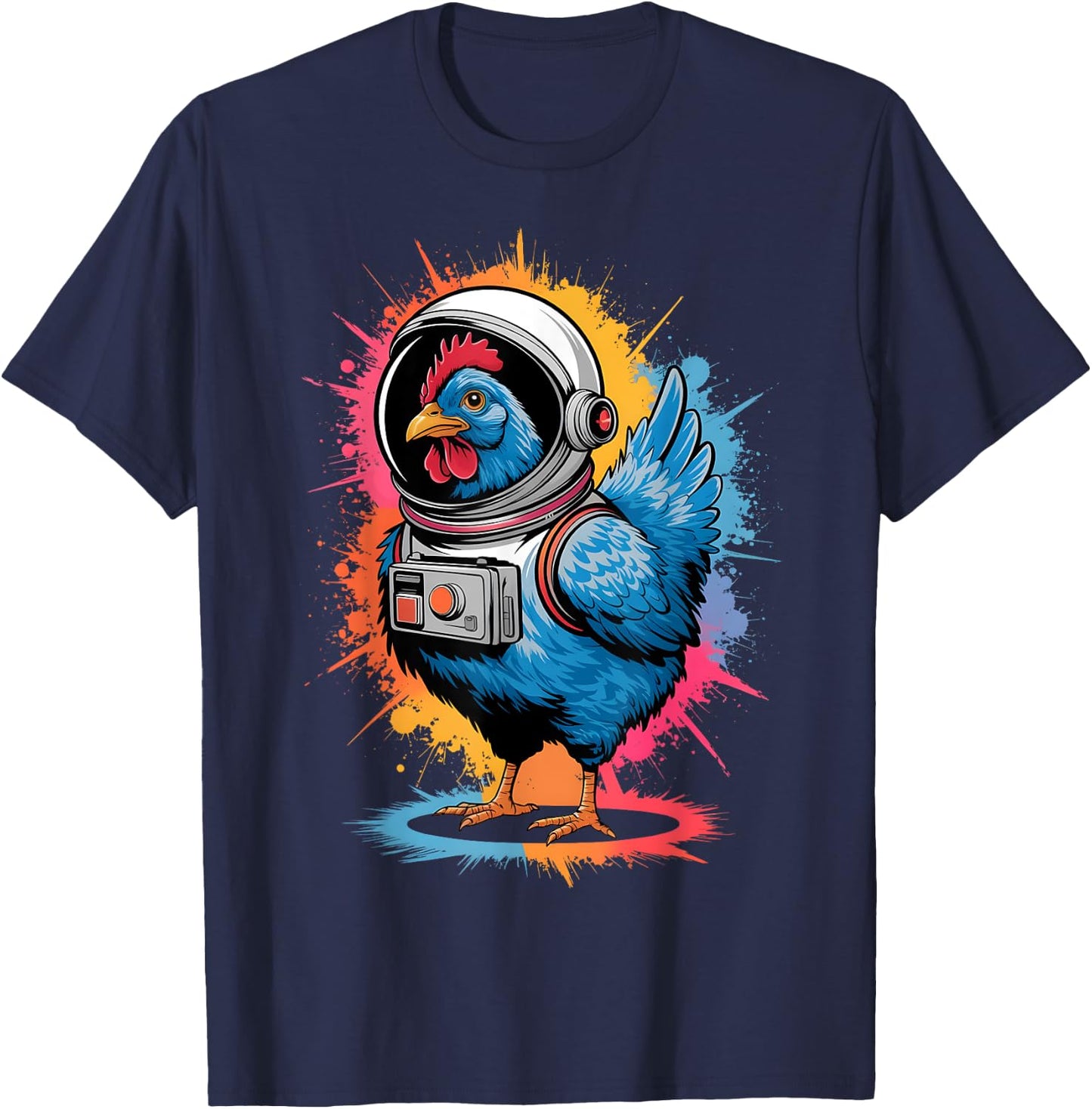 Funny Chicken Graphic Astronaut Chicken -Adults, -Kids Chicken Lover Black Small Classic Fit Imported Cotton, Polyester Short Sleeve T-Shirt - T-Shirt | Navy