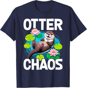 Otter Chaos Funny Animal Pun Nature T-Shirt - T-Shirt | Navy