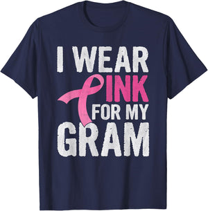 I Wear Pink For My Gram Pink Ribbon Cancer Awareness T-Shirt - T-Shirt | Navy
