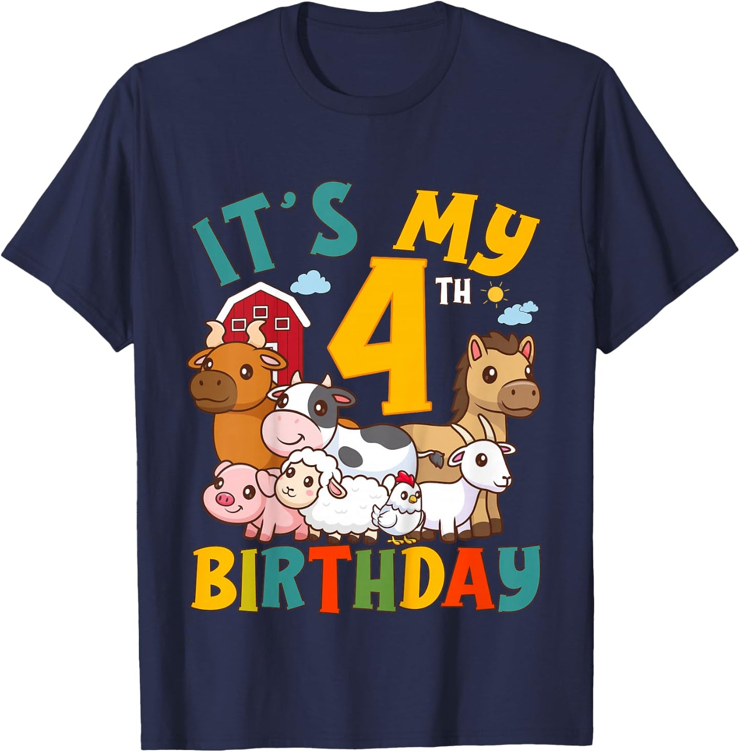 It's My 4th Birthday 4 Years Old Farm Animals Theme Kids T-Shirt - T-Shirt | Navy