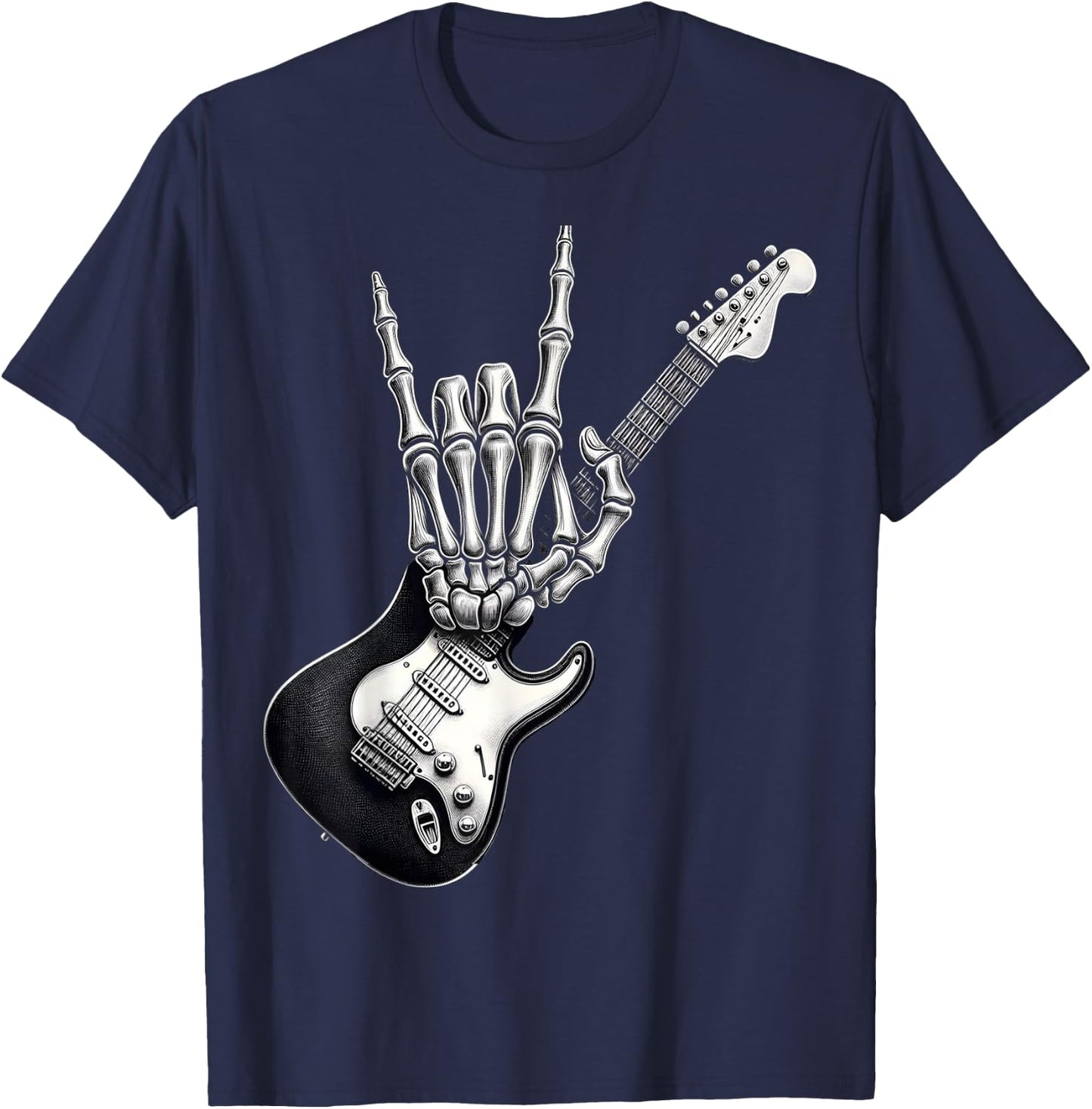 Old Rock On Skeleton Hand Cool Style Rock , Black, S T-Shirt - T-Shirt | Navy