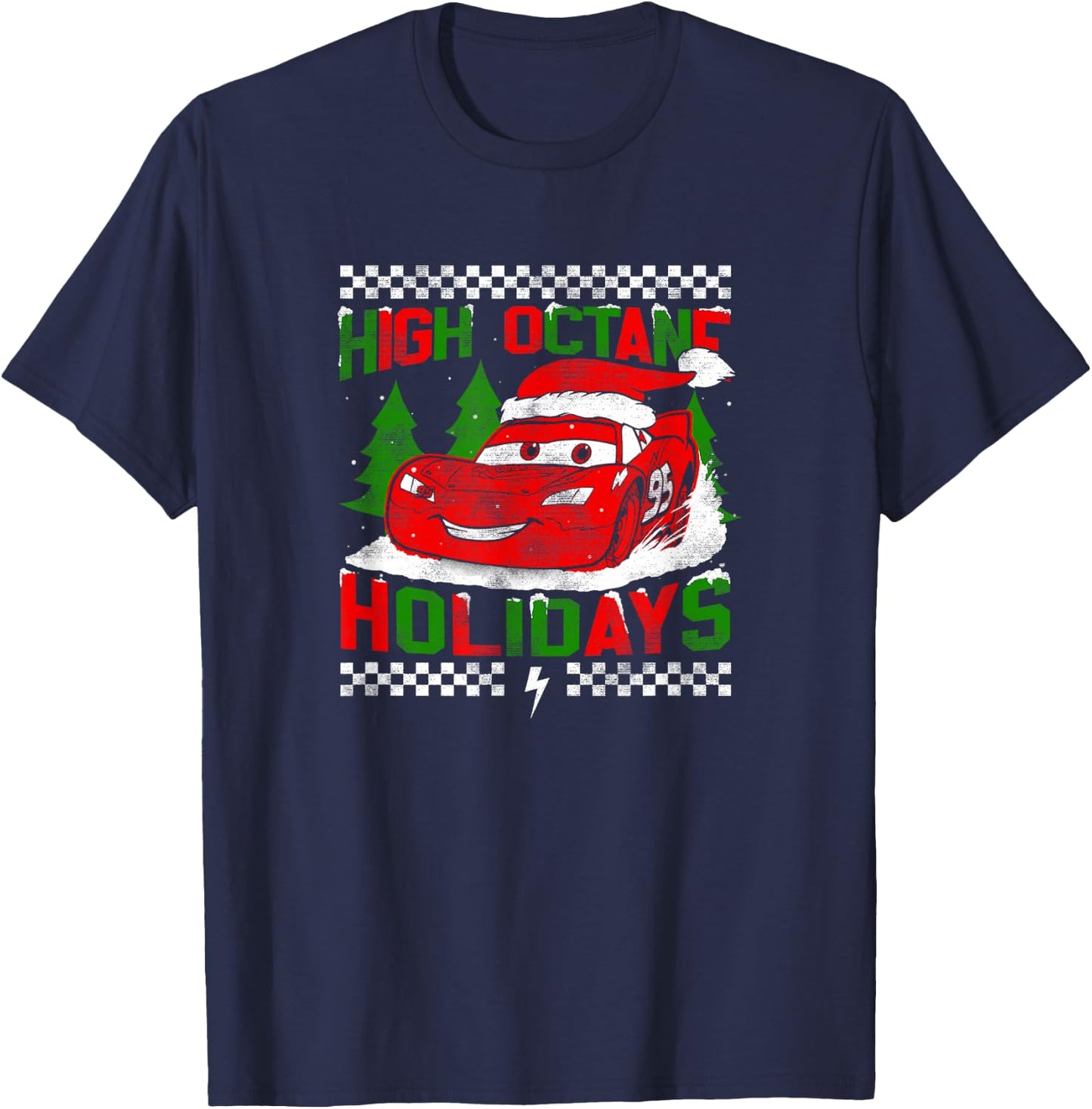 Disney Pixar Christmas Cars Lightning High Octane Holidays T-Shirt - T-Shirt | Navy