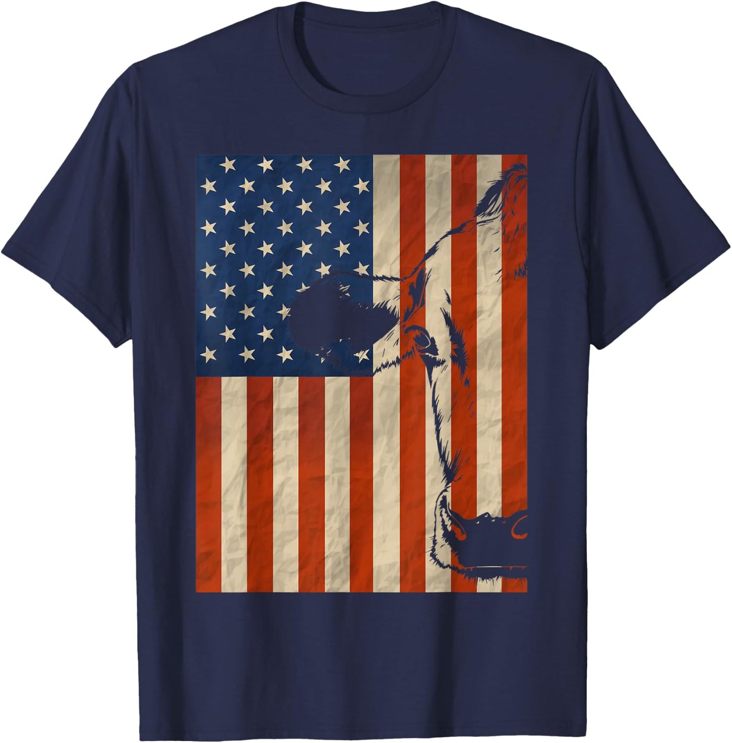Cow American Flag Cattle Animal Lover Patriotic 4th of July T-Shirt - T-Shirt | Navy