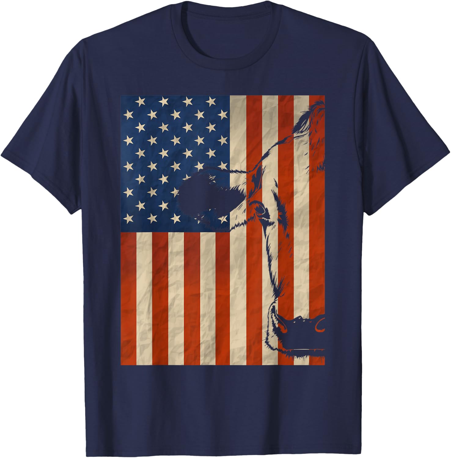 Cow American Flag Cattle Animal Lover Patriotic 4th of July T-Shirt - T-Shirt | Navy