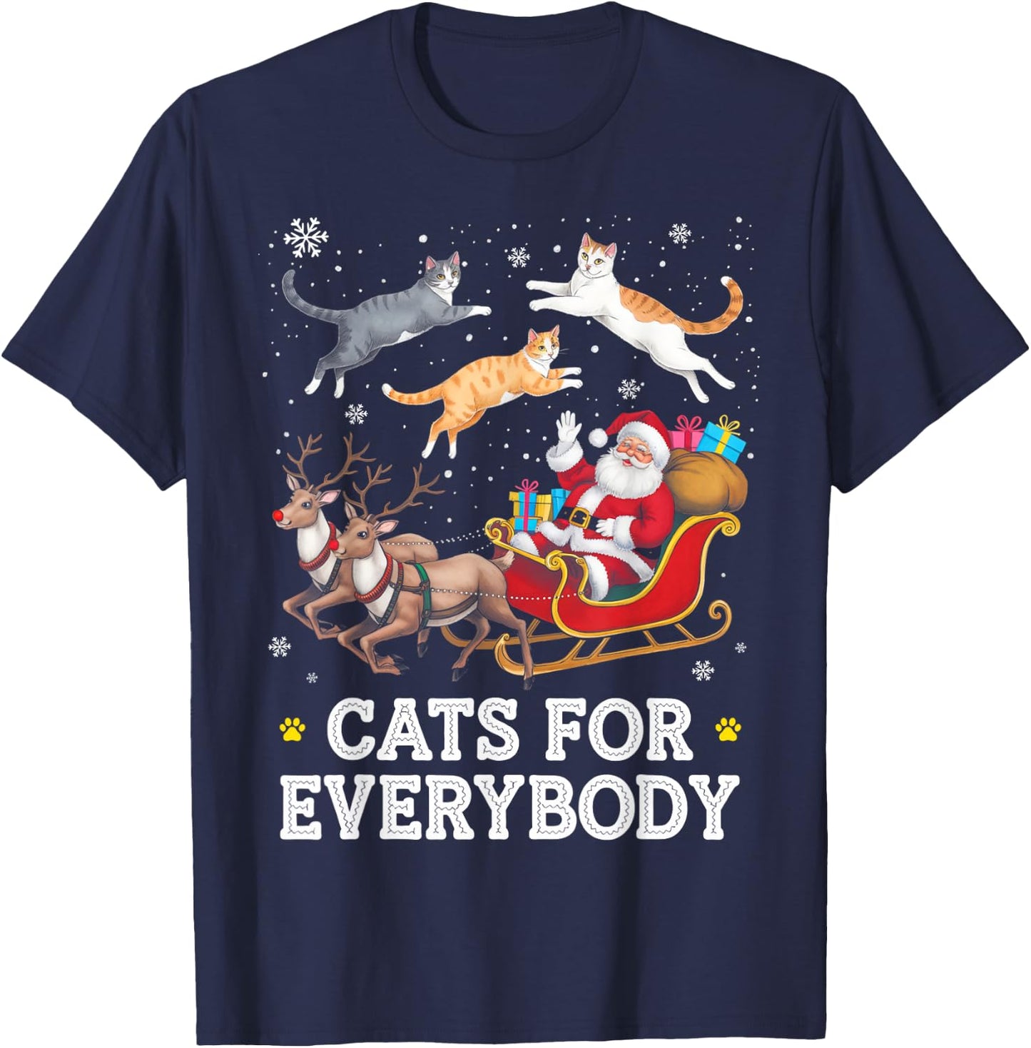 Cats for Everybody Christmas Funny Santa Cat Lover Xmas T-Shirt - T-Shirt | Navy
