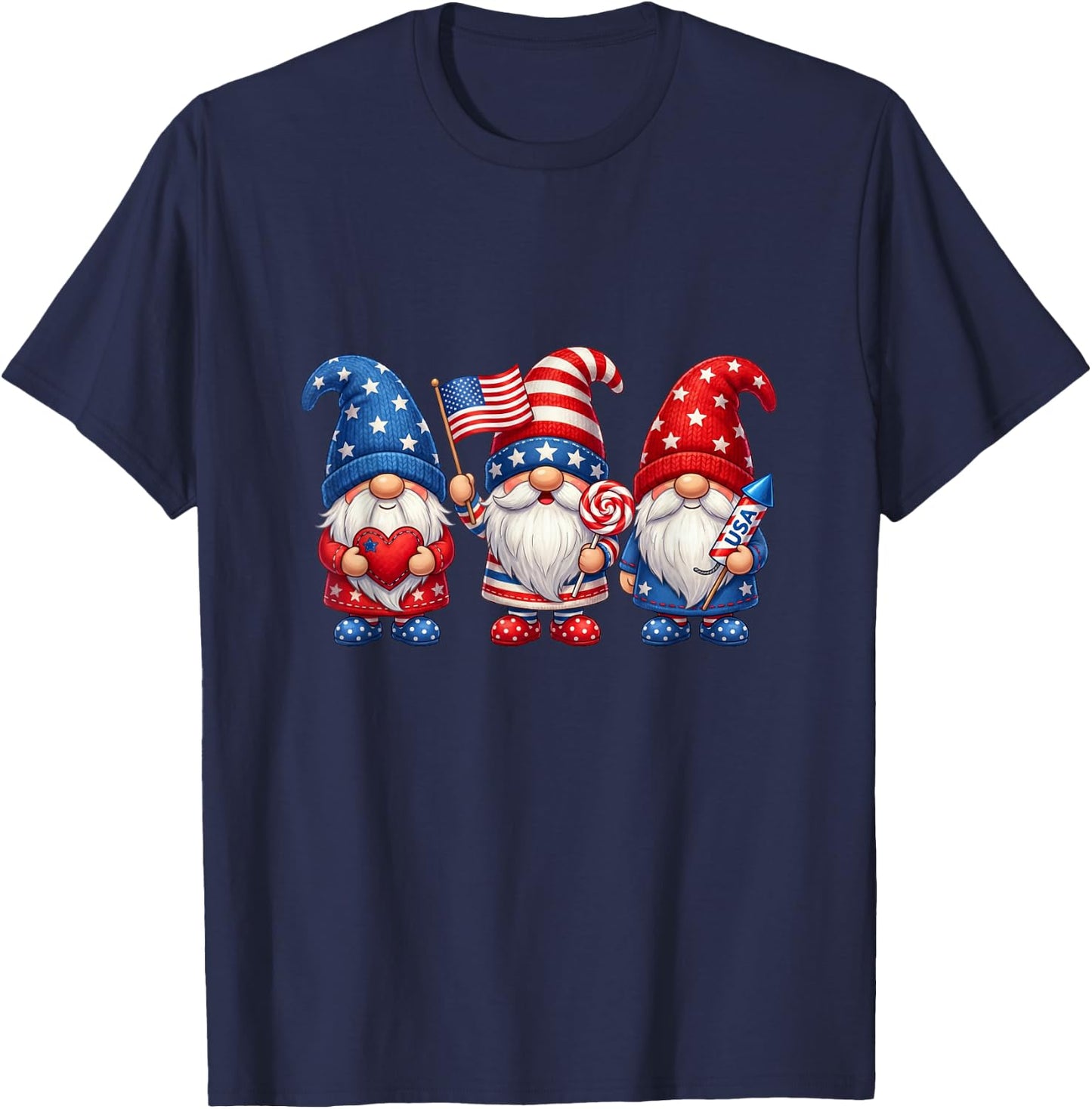 Patriotic Gnomes 4th of July Funny Gnome USA American Flag T-Shirt - T-Shirt | Navy
