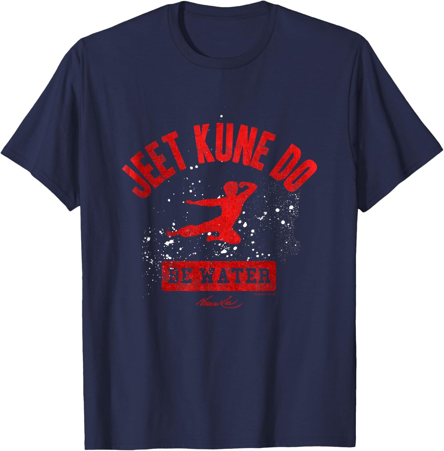 Bruce Lee Jeet Kune Do Be Water Flying Kick Silhouette , Black, S T-Shirt - T-Shirt | Navy