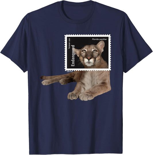 USPS Endangered Species Stamp Framed Florida Panther T-Shirt - T-Shirt | Navy