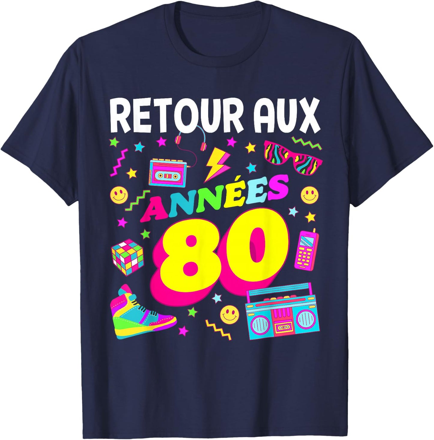 Party 80s Birthday Party 80s Retro Style , Black, S T-Shirt - T-Shirt | Navy
