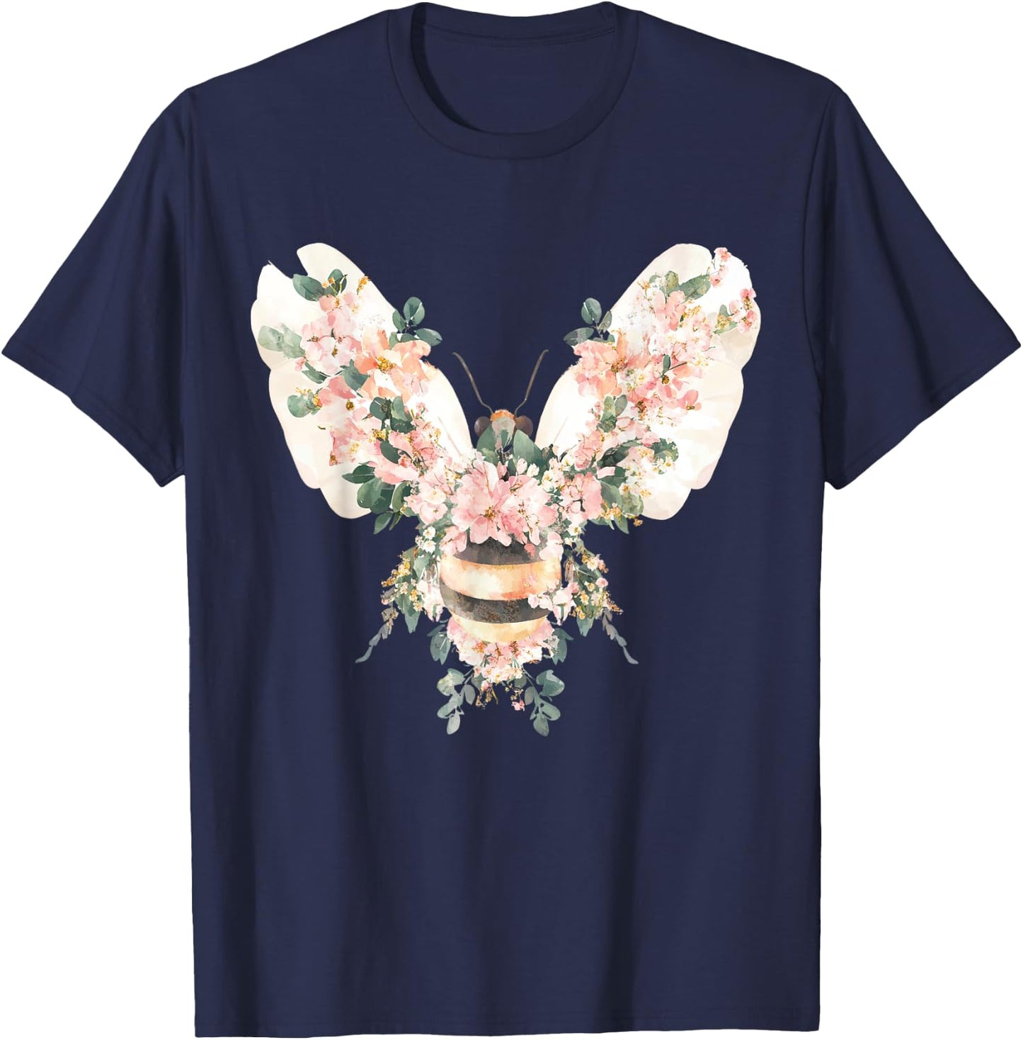 Floral Spring Women Flower Bee T-Shirt - T-Shirt | Navy