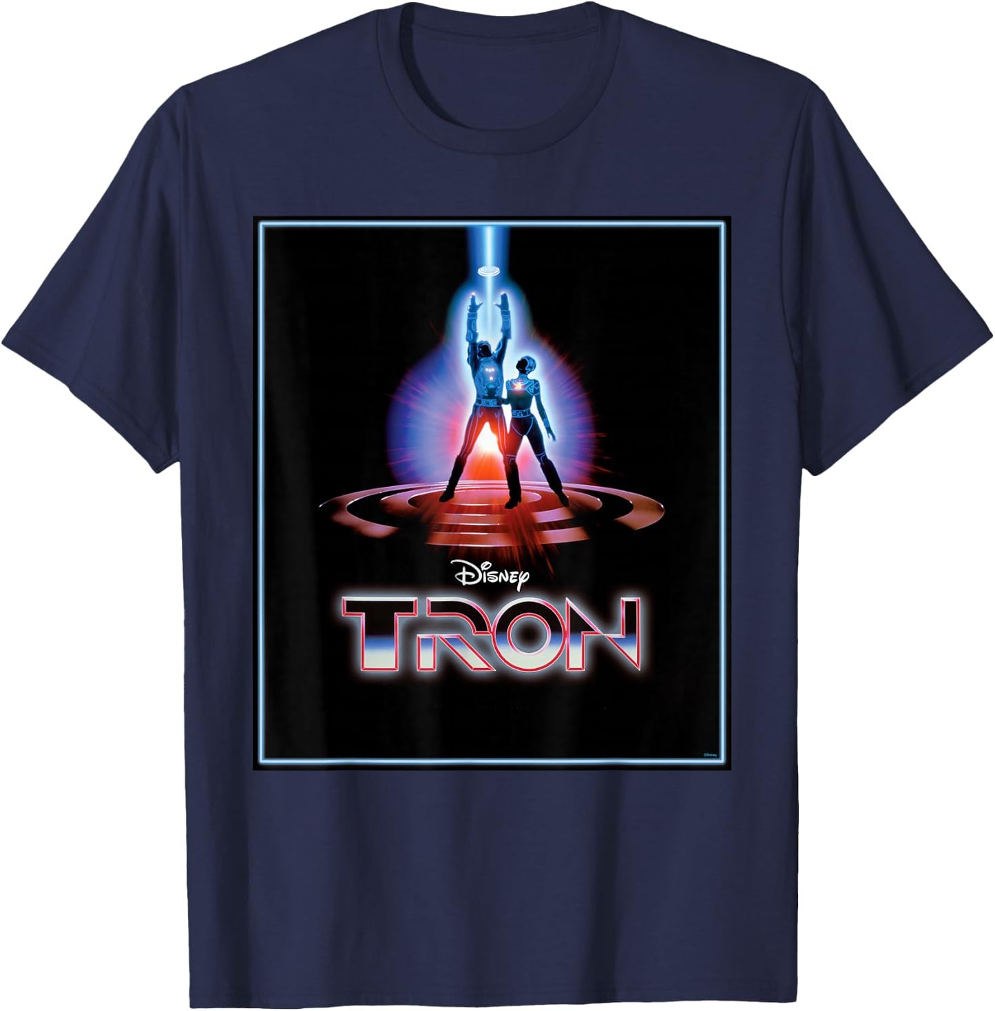Disney TRON Official 1982 Original Movie Poster Art and Logo , Black, S T-Shirt - T-Shirt | Navy