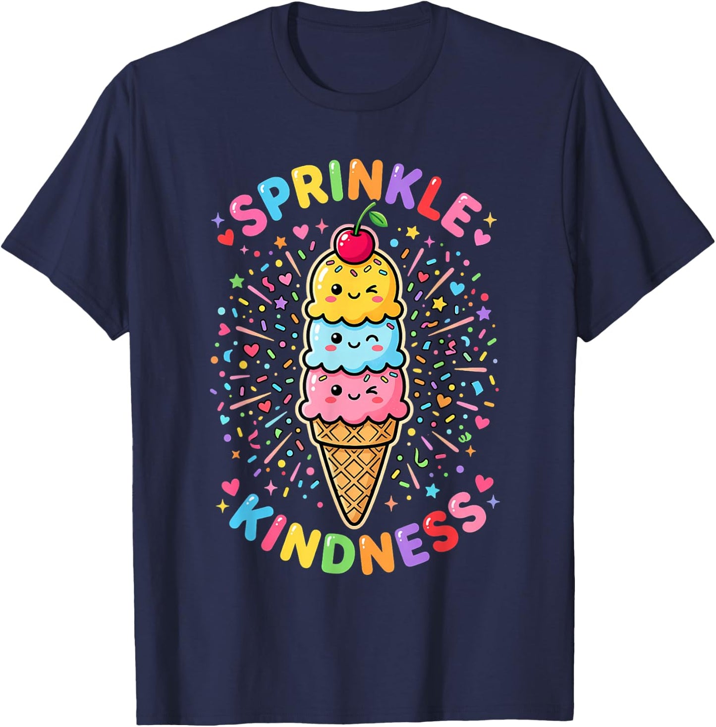 Sprinkle Kindness Kawaii Ice Cream Cone Cute Be Kind T-Shirt - T-Shirt | Navy