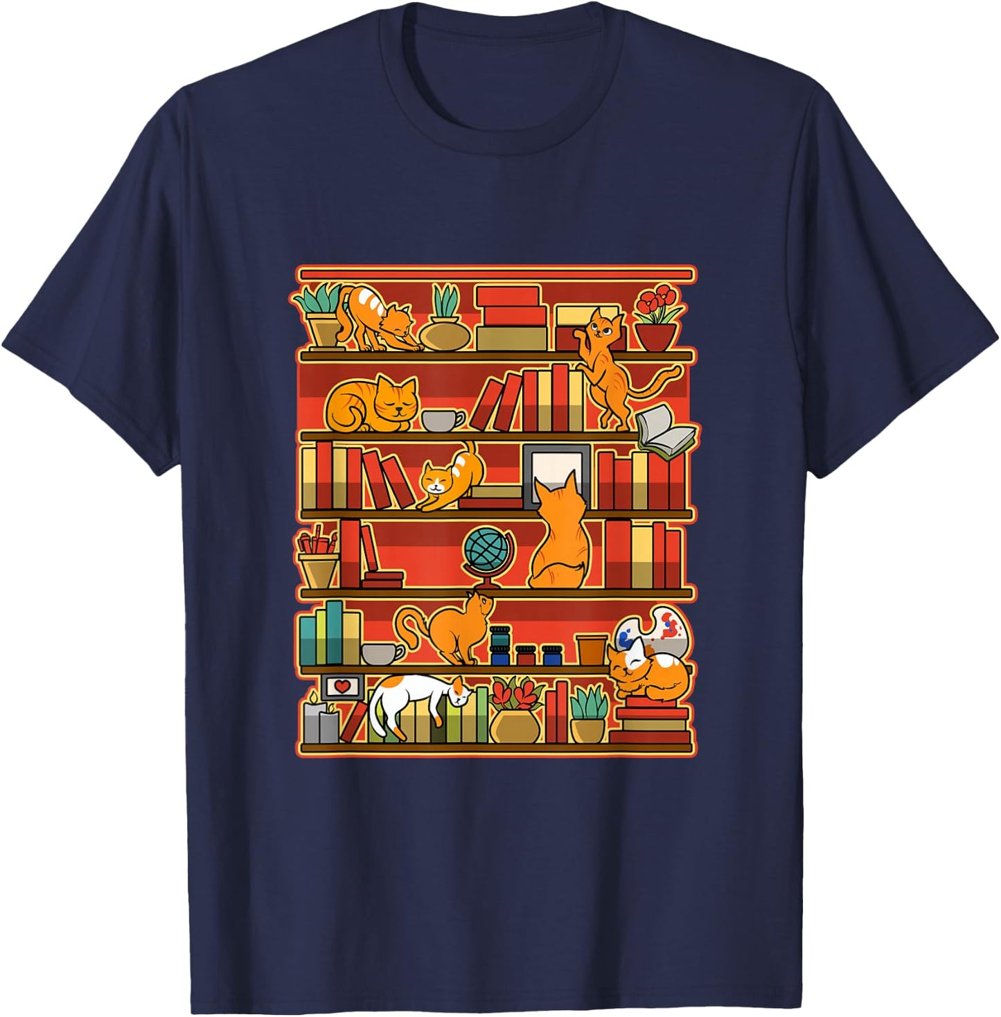 Kittens, Cats, Art, Library and Books Funny Gift T-Shirt - T-Shirt | Navy