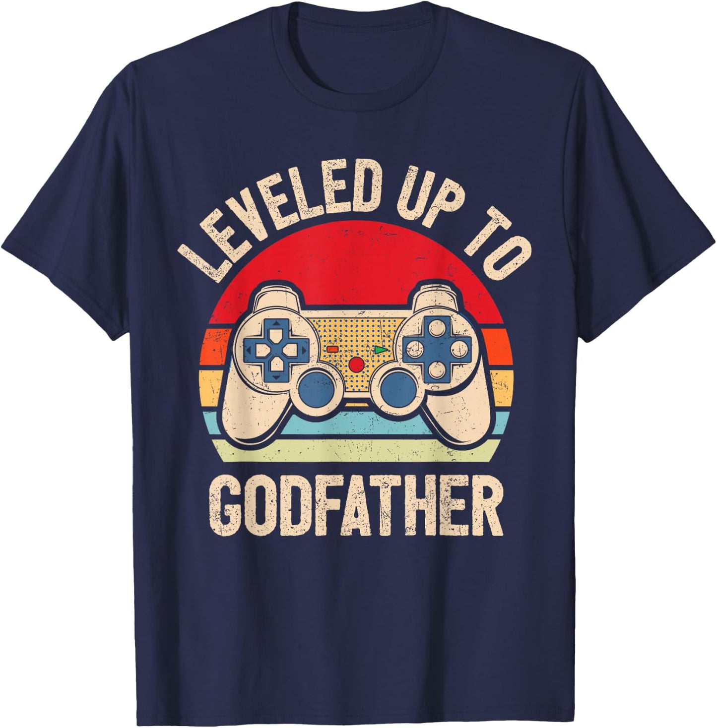 Leveled Up To Godfather Video Gamer Vintage T-Shirt - T-Shirt | Navy