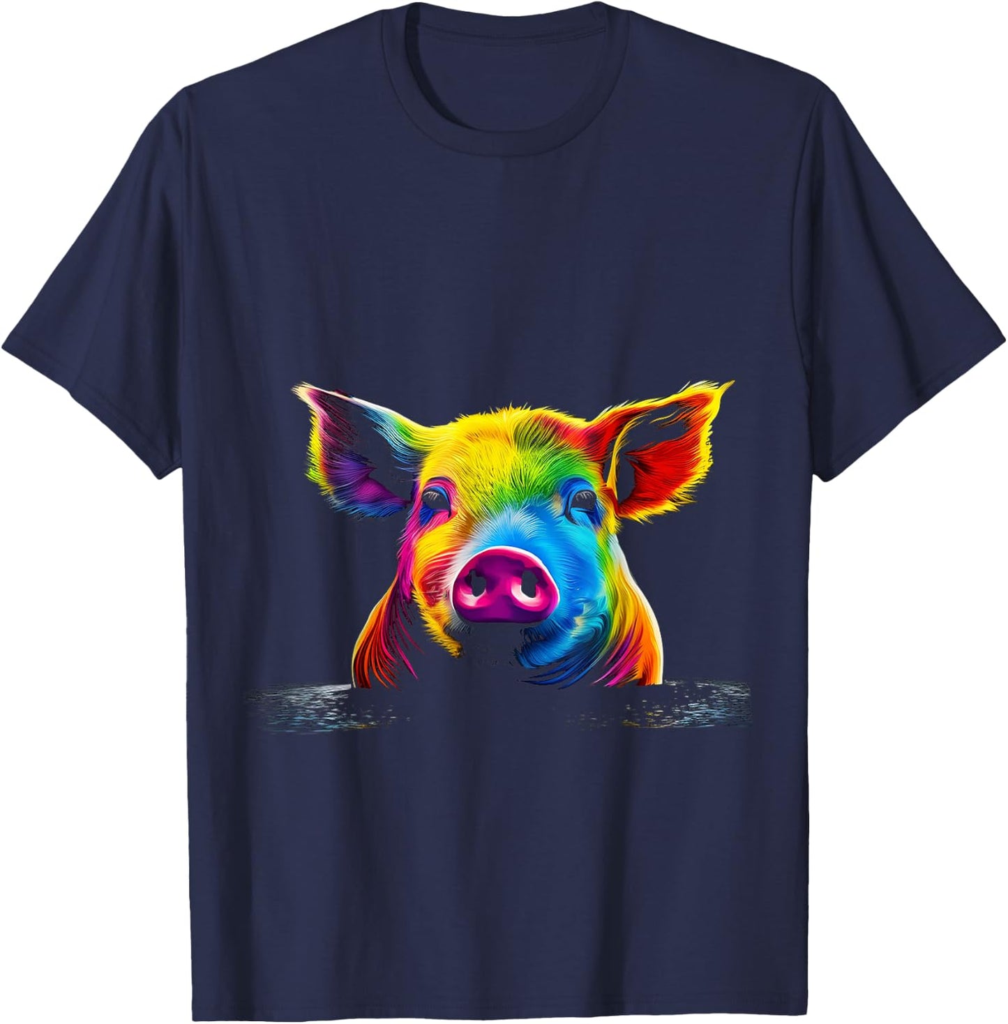 Pig Art Cute Colorful Animal Painting Graphic Pig T-Shirt - T-Shirt | Navy