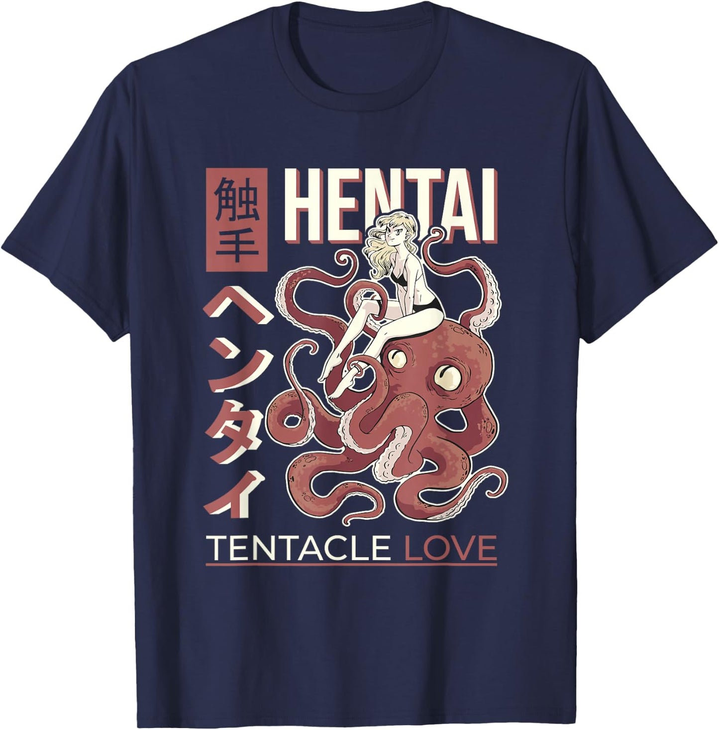 Anime Tentacle Design, Japan Anime Girl And Octopus T-Shirt - T-Shirt | Navy