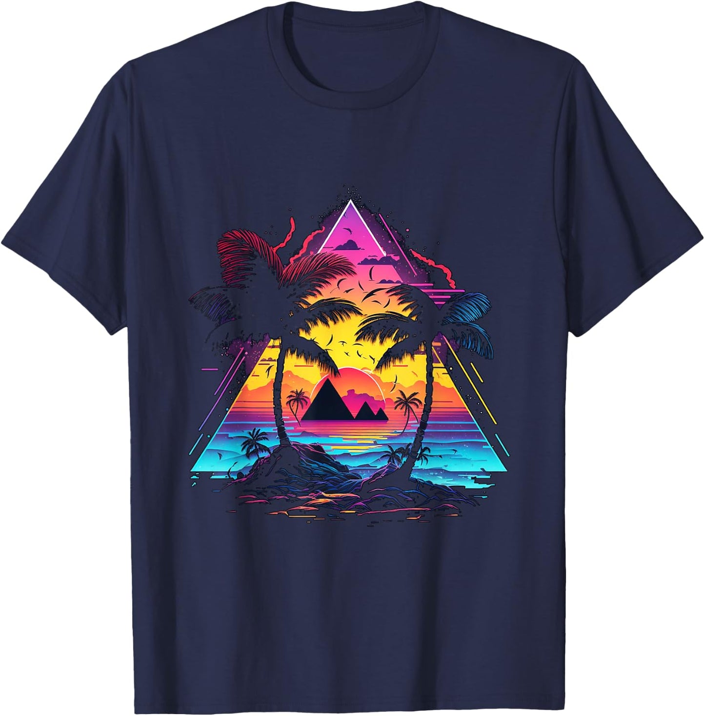 Beautiful Hawaii in Neon Colours with Palm Trees T-Shirt - T-Shirt | Navy