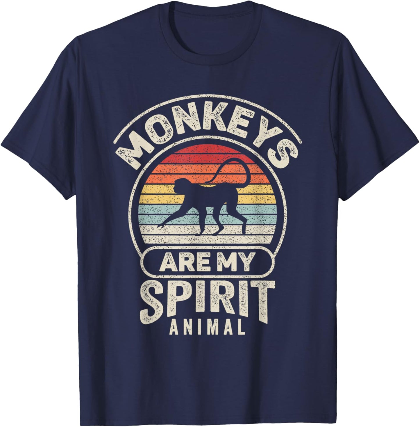 Retro Monkeys Are My Spirit Animal Monkey Lover T-Shirt - T-Shirt | Navy