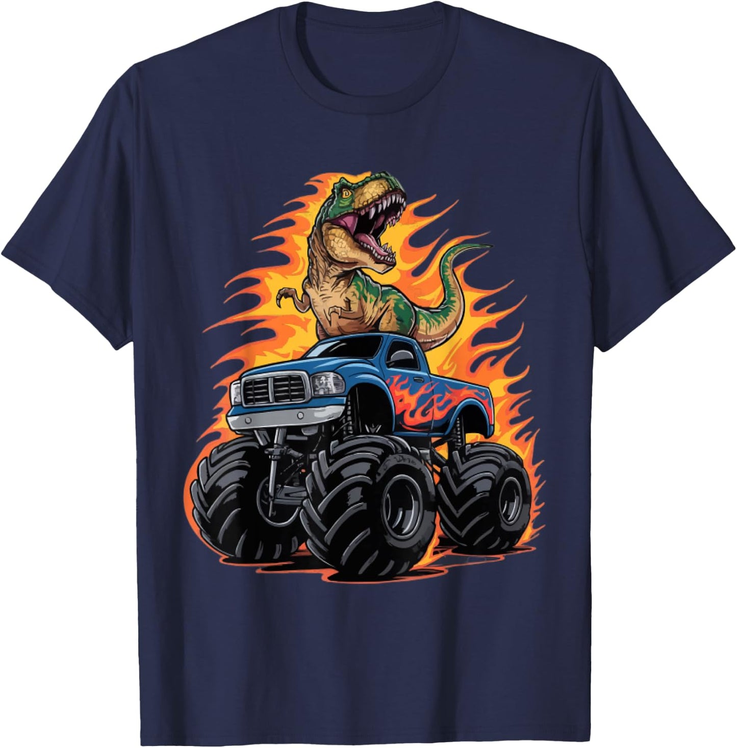 Monster Truck Dinosaur Birthday Party Monster Truck Boy T-Shirt - T-Shirt | Navy