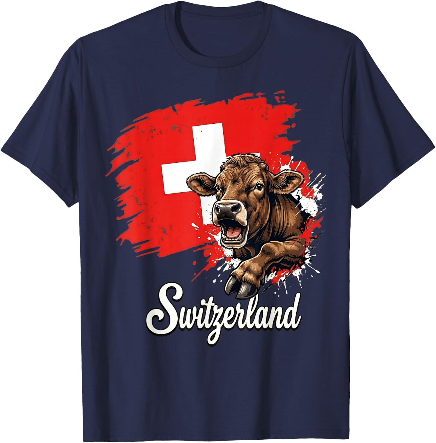 Swiss Cow Flag Switzerland Patriotic Design T-Shirt - T-Shirt | Navy