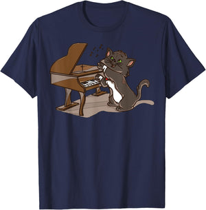 Cartoon Mouse Playing Piano Cute Illustration For Kids T-Shirt - T-Shirt | Navy