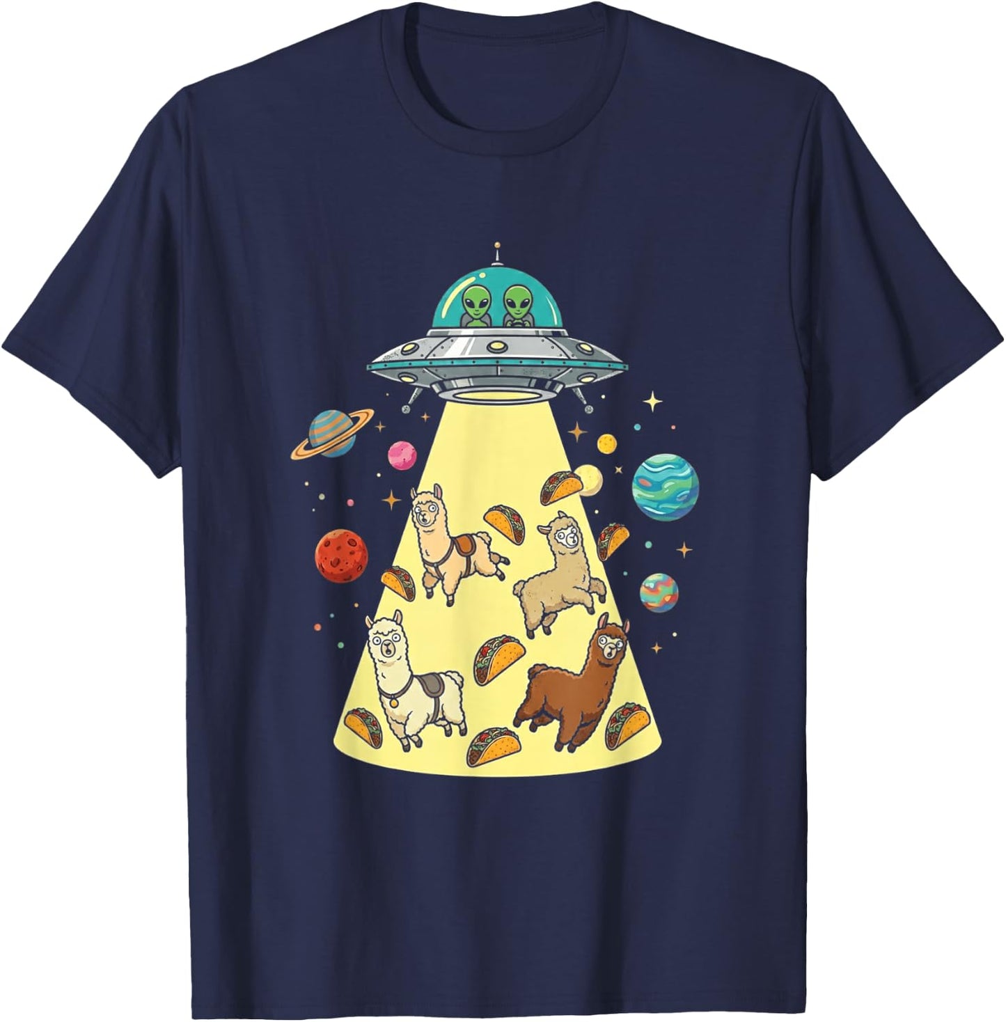Funny Llama UFO Taco Alien Abduction Space Food T-Shirt - T-Shirt | Navy