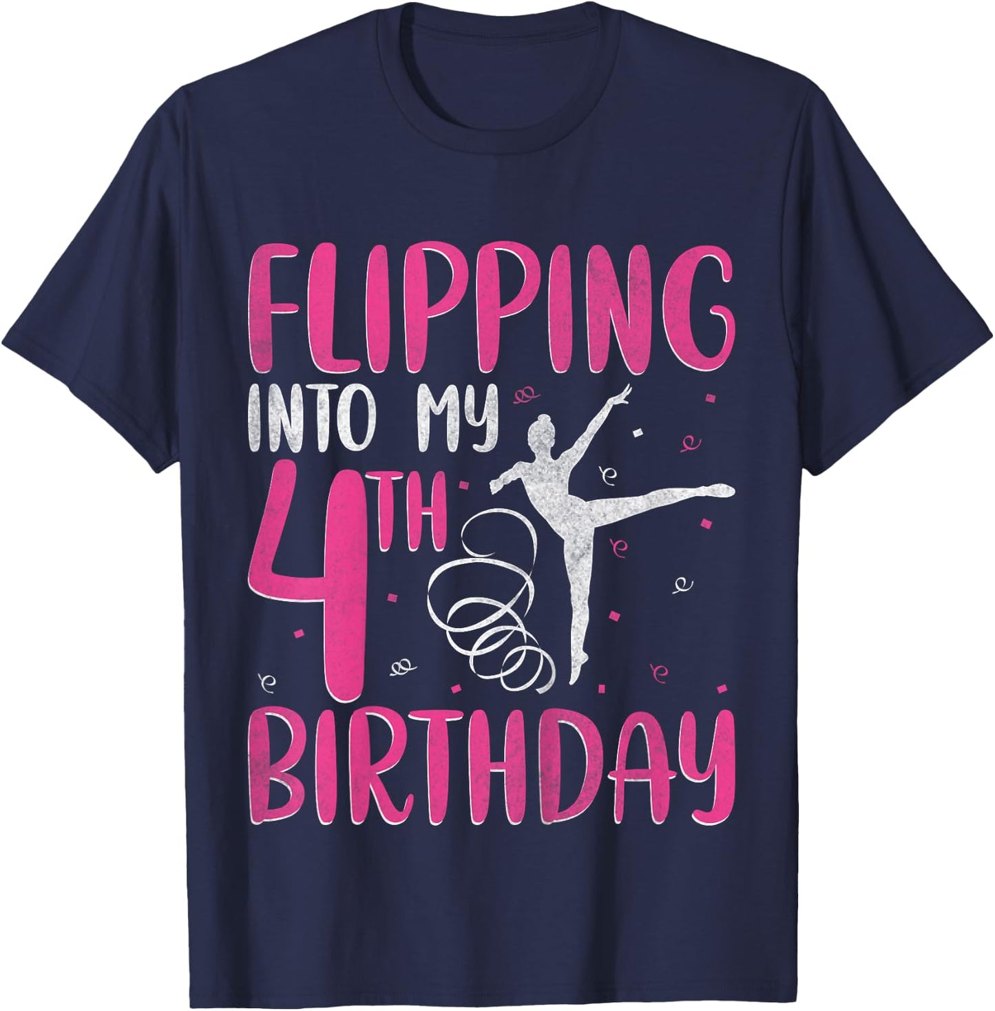 Gymnast Flipping Into 4th Birthday Gymnastics 4 Years Old T-Shirt - T-Shirt | Navy