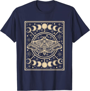 Tarot Card Witchcraft Y2K Mall Gothic Moth Moon Phase , brown T-Shirt - T-Shirt | Navy