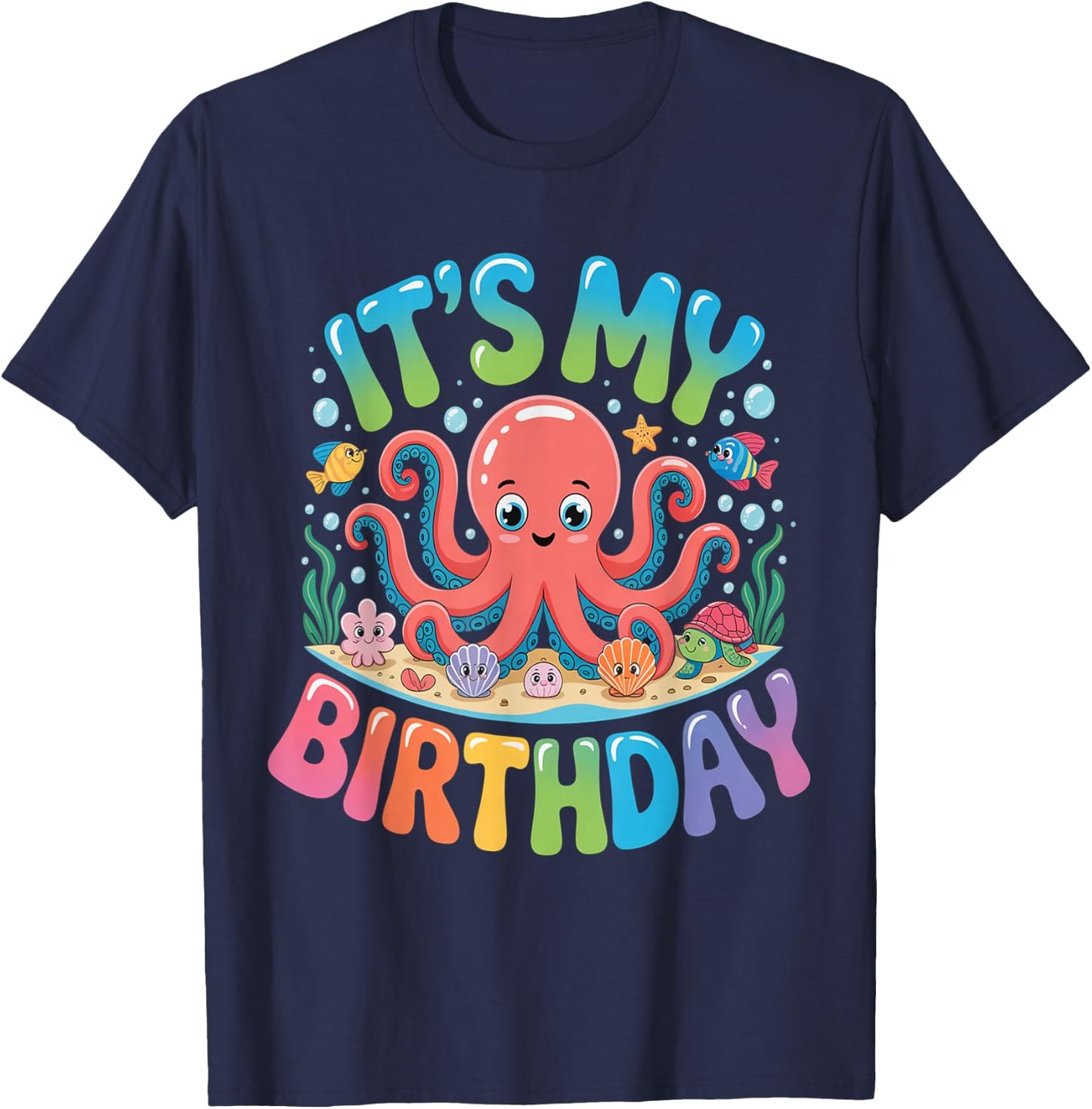 Octopus Happy Birthday for Girl Women T-Shirt - T-Shirt | Navy