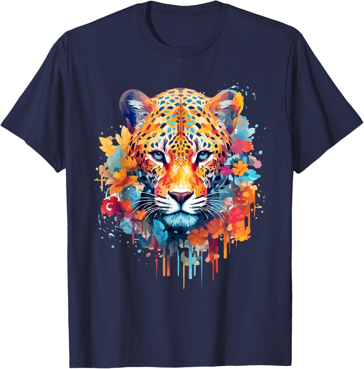 Jaguar Face Big Cat Lover Print Splash Art Graphic Design T-Shirt - T-Shirt | Navy