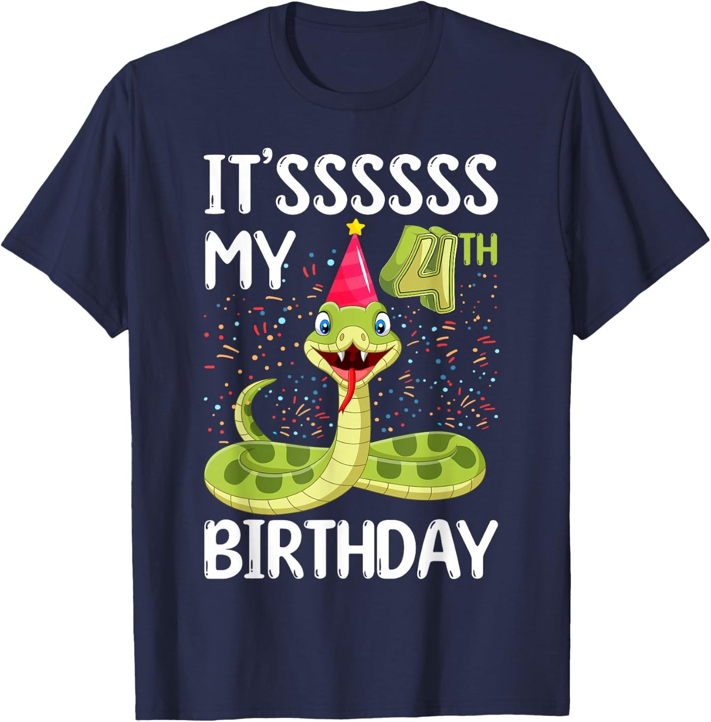 4th Birthday snake Party 4 Year Old snake lover B-day T-Shirt - T-Shirt | Navy