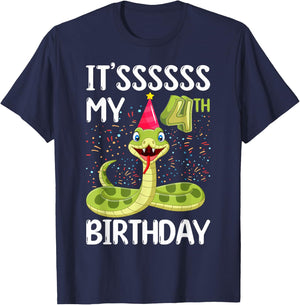 4th Birthday snake Party 4 Year Old snake lover B-day T-Shirt - T-Shirt | Navy