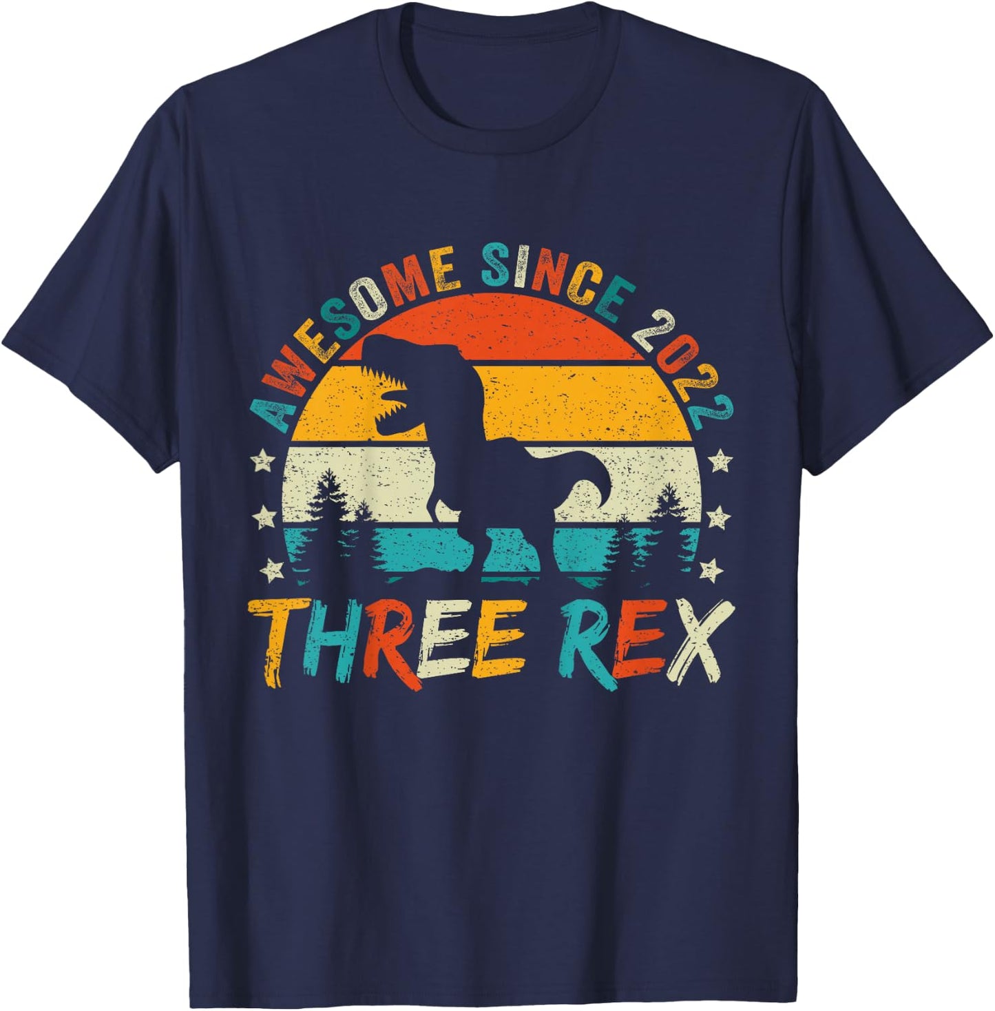 Kids Three Rex 3rd Birthday Boy Third Dinosaur 3 Year Old T-Shirt - T-Shirt | Navy