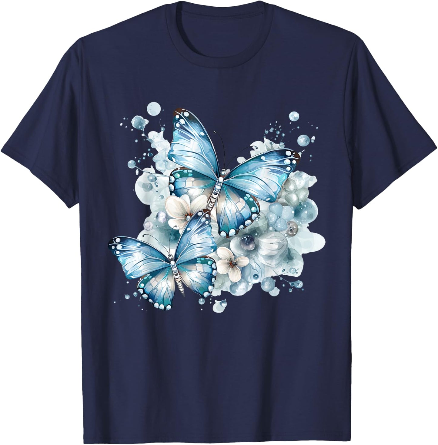 Schmetterlinge mit Blumen in blau Schmetterlinge für Damen T-Shirt - T-Shirt | Navy