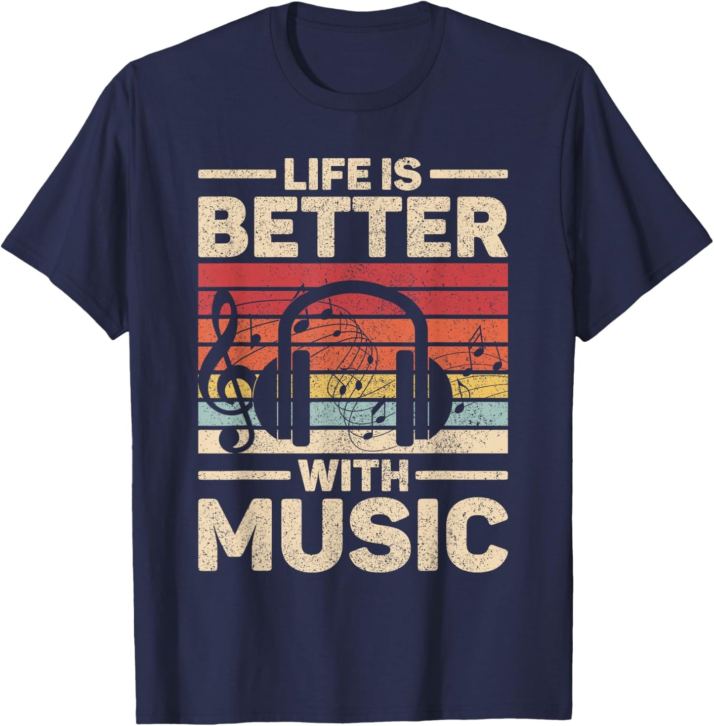 Life is Better with Music Lover Musician Outfit EDM Music DJ T-Shirt - T-Shirt | Navy