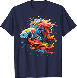 Colorful Betta Fish Lover Splash Art Betta Fighting Fish T-Shirt - T-Shirt | Navy