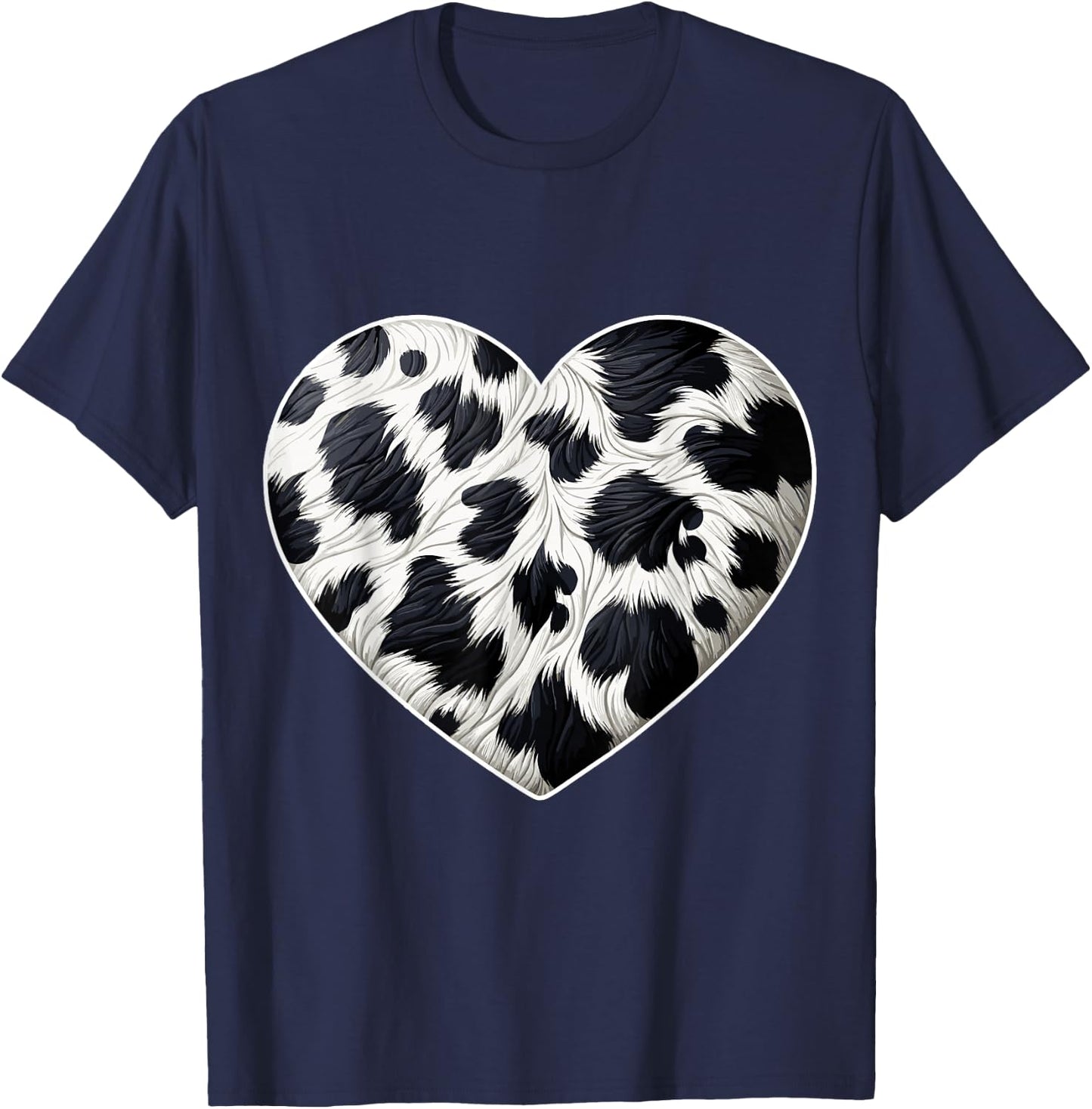 Cow Print Heart Cow Farmer T-Shirt - T-Shirt | Navy