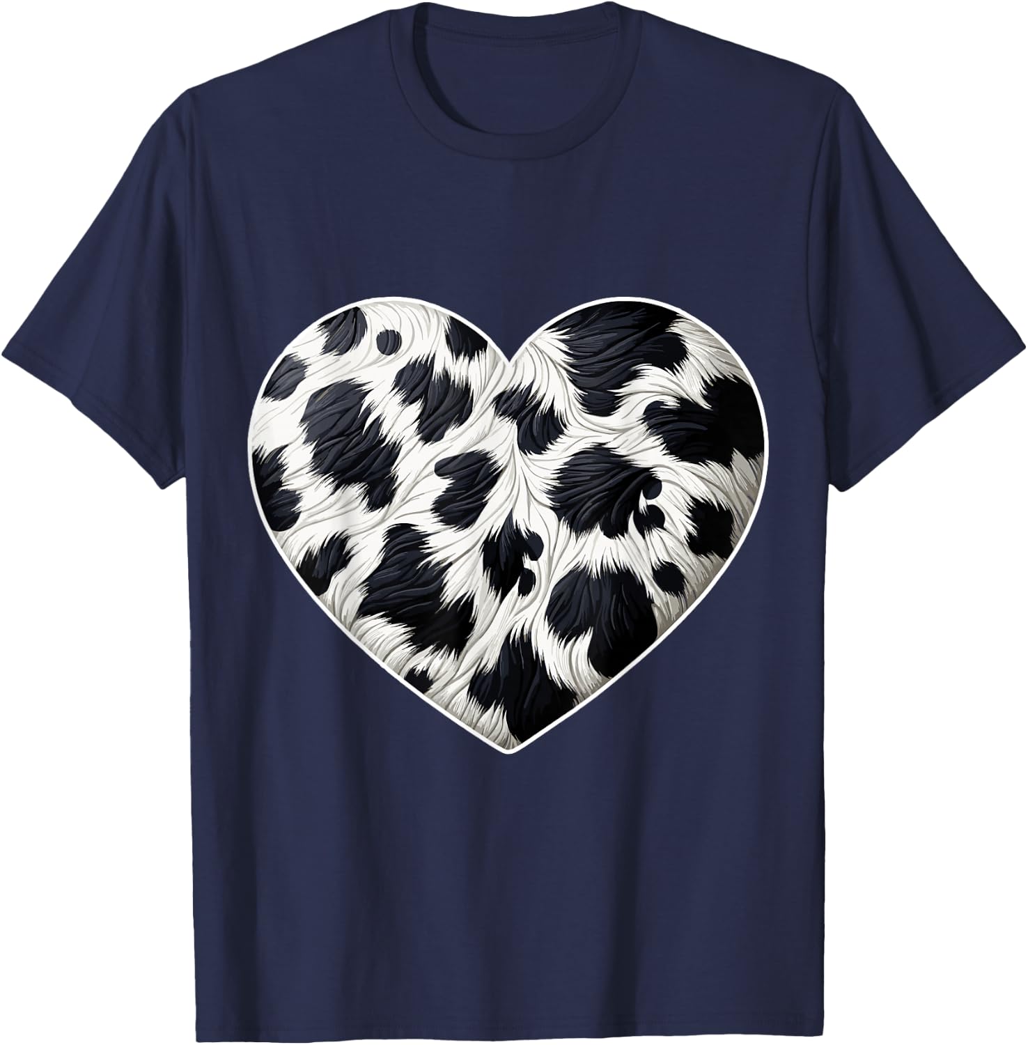 Cow Print Heart Cow Farmer T-Shirt - T-Shirt | Navy