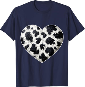Cow Print Heart Cow Farmer T-Shirt - T-Shirt | Navy