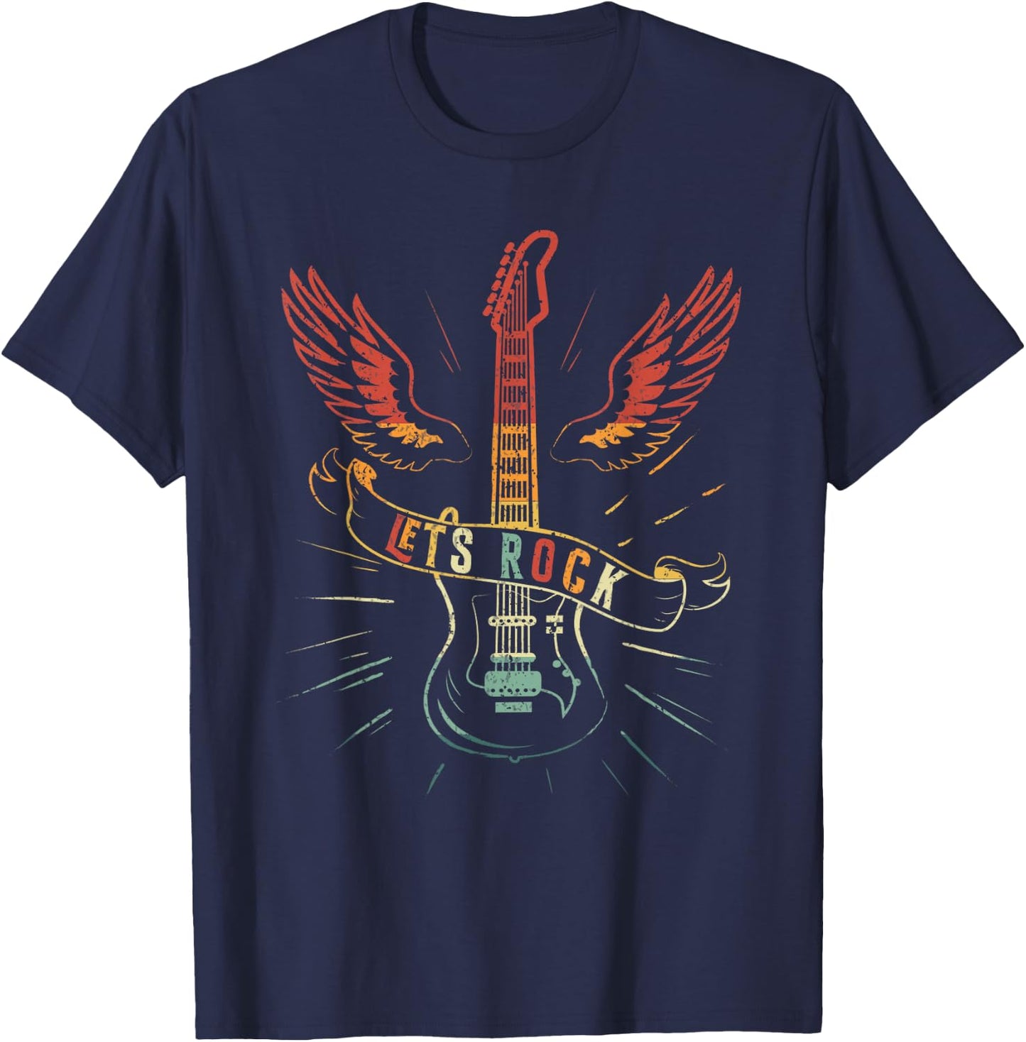 Lets Rock n Roll Guitar Retro Lovers , black T-Shirt - T-Shirt | Navy